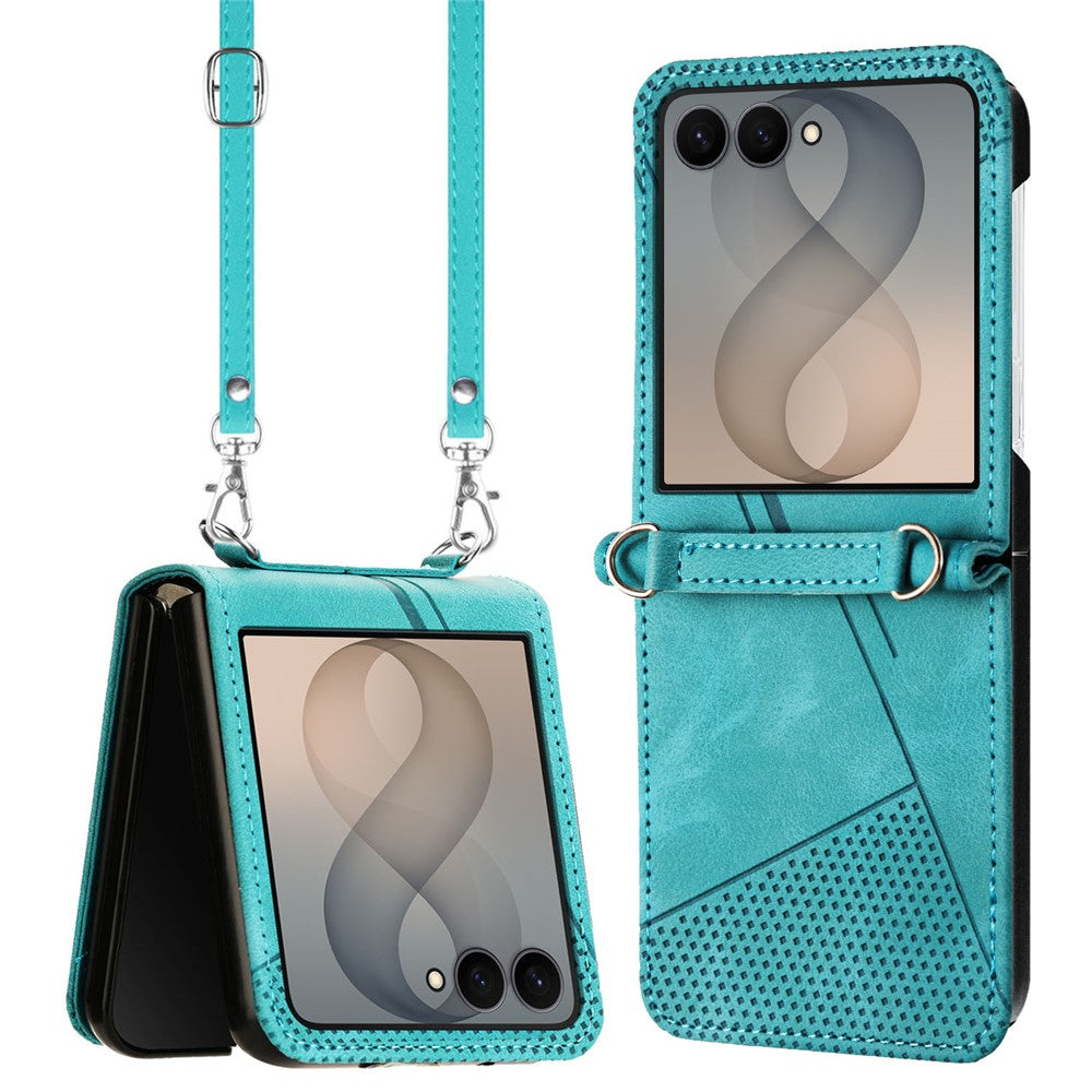 For Samsung Galaxy Z Flip8 Case Imprinted Triangle Leather Phone Cover with Shoulder Strap