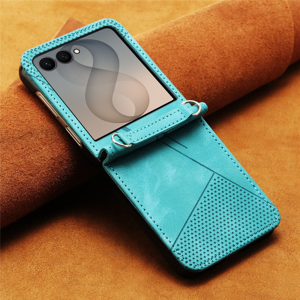 For Samsung Galaxy Z Flip8 Case Imprinted Triangle Leather Phone Cover with Shoulder Strap