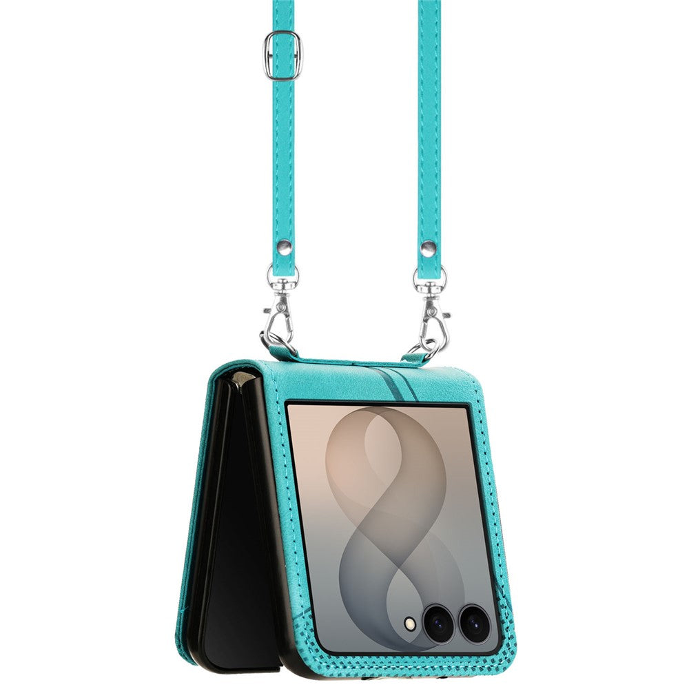 For Samsung Galaxy Z Flip8 Case Imprinted Triangle Leather Phone Cover with Shoulder Strap