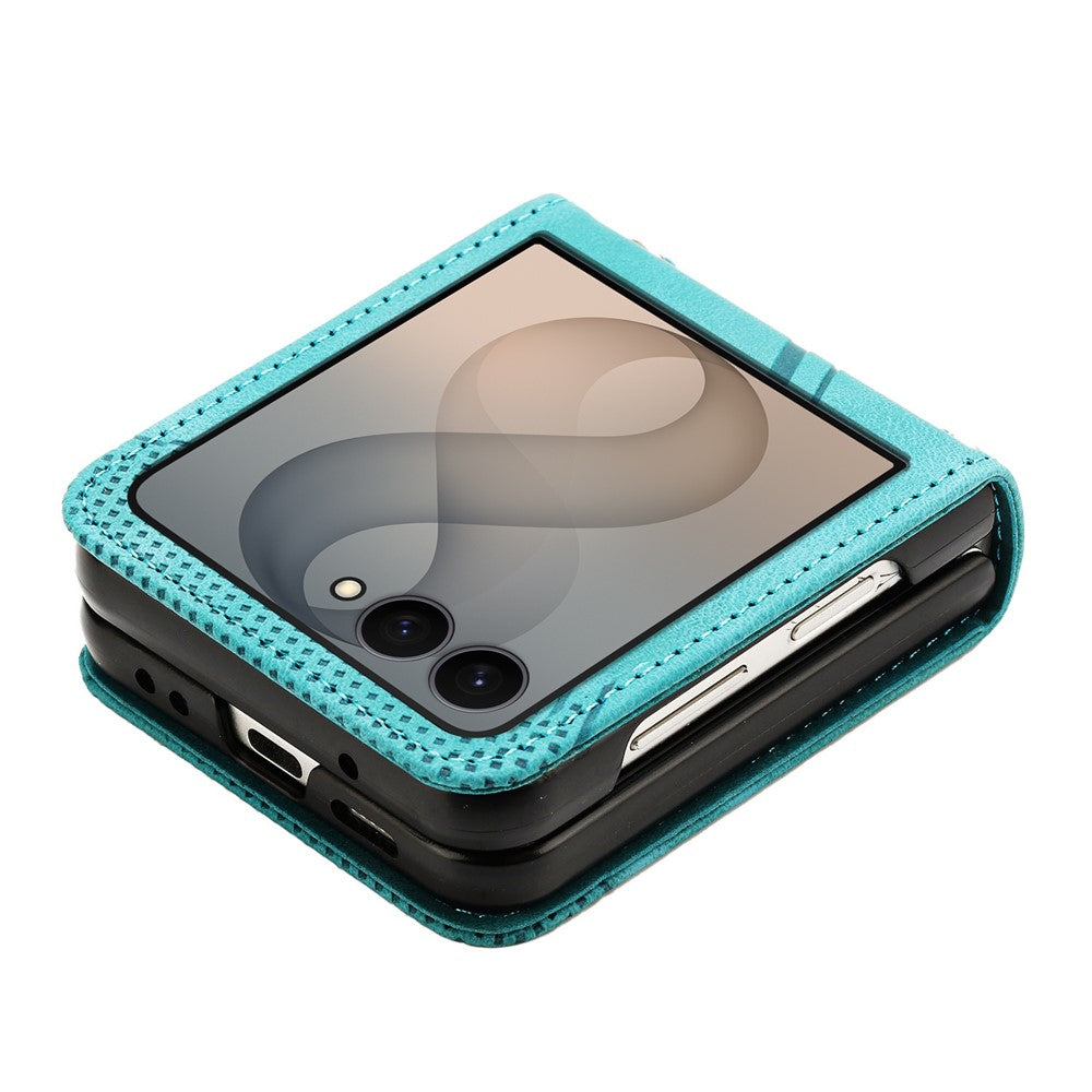 For Samsung Galaxy Z Flip8 Case Imprinted Triangle Leather Phone Cover with Shoulder Strap