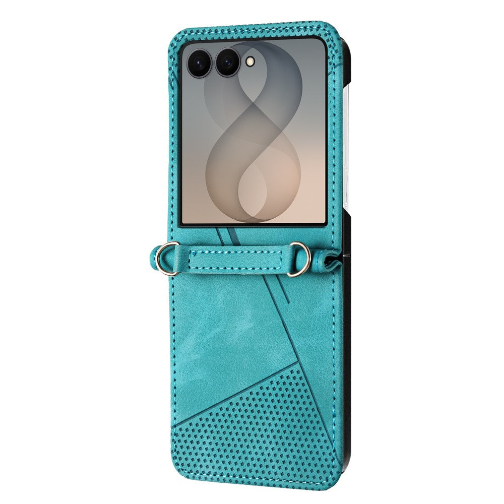 For Samsung Galaxy Z Flip8 Case Imprinted Triangle Leather Phone Cover with Shoulder Strap