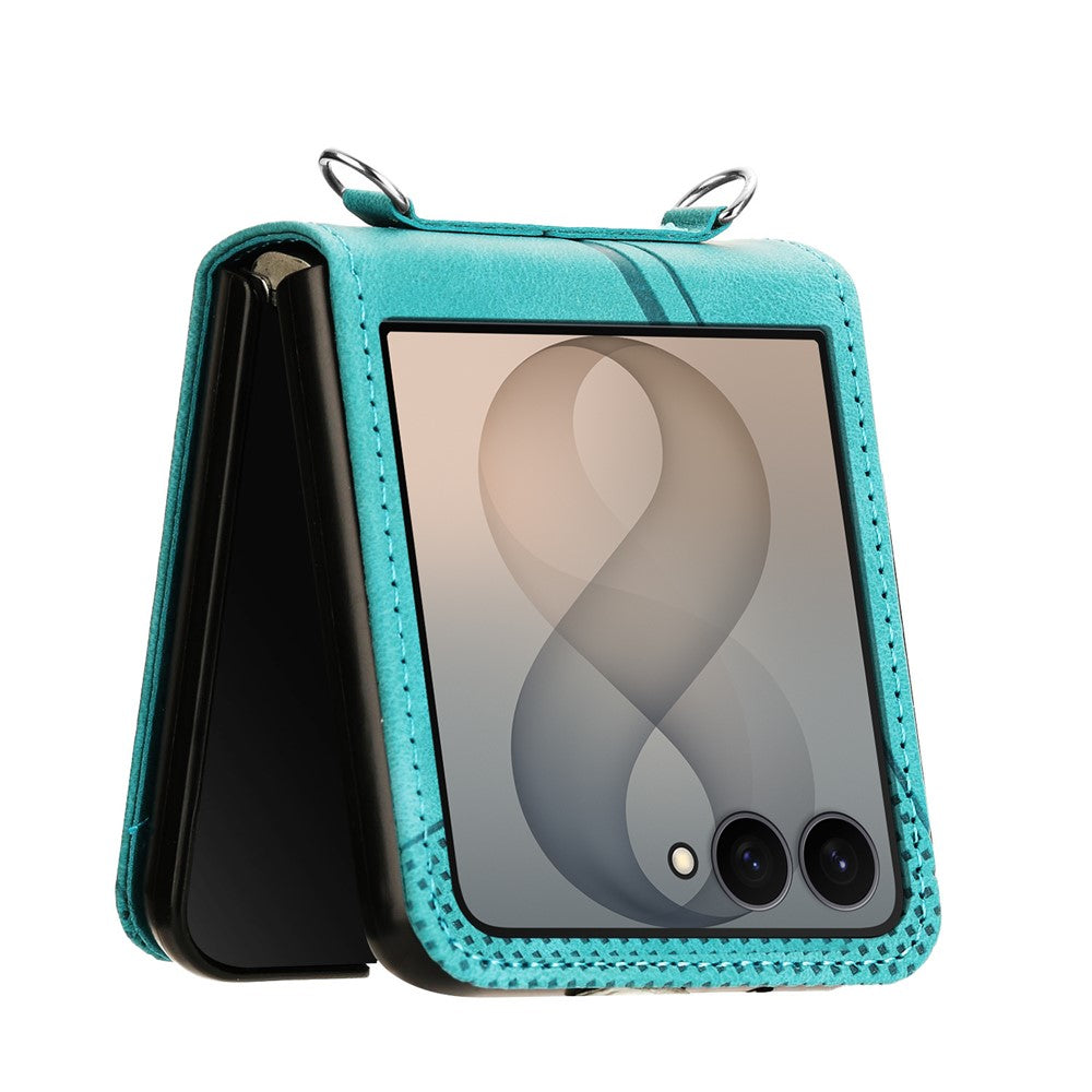 For Samsung Galaxy Z Flip8 Case Imprinted Triangle Leather Phone Cover with Shoulder Strap