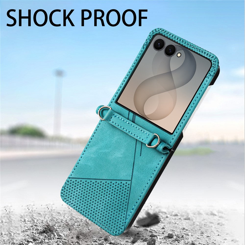 For Samsung Galaxy Z Flip8 Case Imprinted Triangle Leather Phone Cover with Shoulder Strap