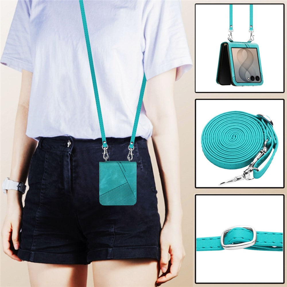 For Samsung Galaxy Z Flip8 Case Imprinted Triangle Leather Phone Cover with Shoulder Strap