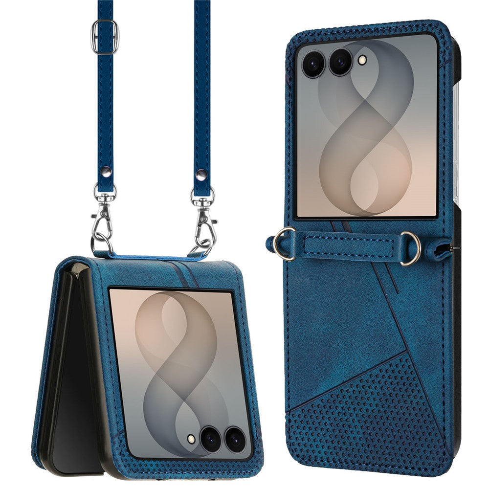 For Samsung Galaxy Z Flip8 Case Imprinted Triangle Leather Phone Cover with Shoulder Strap