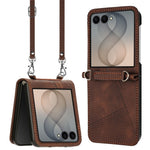 For Samsung Galaxy Z Flip8 Case Imprinted Triangle Leather Phone Cover with Shoulder Strap