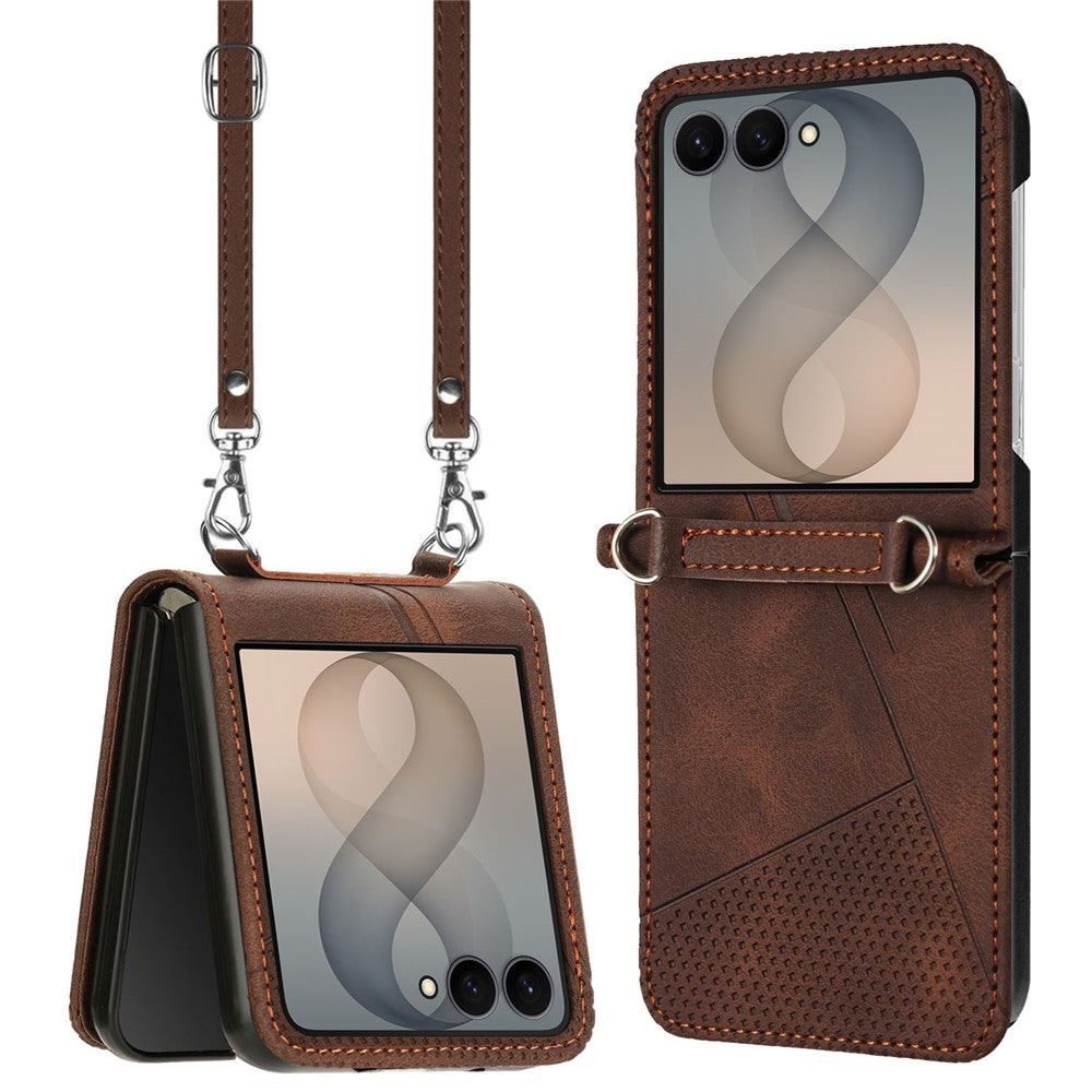 For Samsung Galaxy Z Flip8 Case Imprinted Triangle Leather Phone Cover with Shoulder Strap