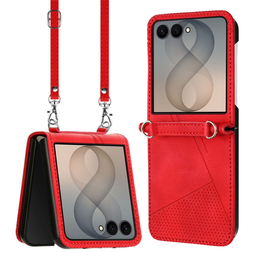 For Samsung Galaxy Z Flip8 Case Imprinted Triangle Leather Phone Cover with Shoulder Strap