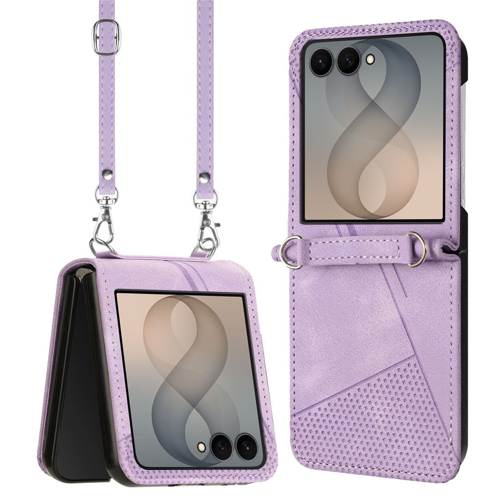 For Samsung Galaxy Z Flip8 Case Imprinted Triangle Leather Phone Cover with Shoulder Strap
