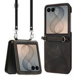 For Samsung Galaxy Z Flip8 Case Imprinted Triangle Leather Phone Cover with Shoulder Strap