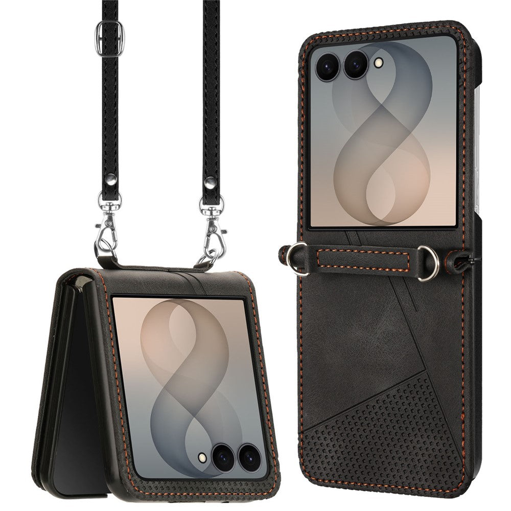 For Samsung Galaxy Z Flip8 Case Imprinted Triangle Leather Phone Cover with Shoulder Strap