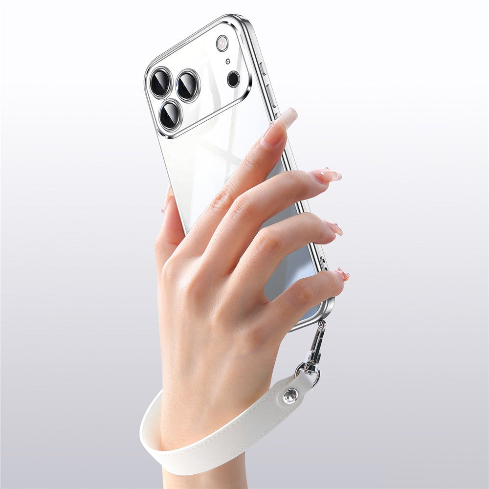 SULADA for iPhone 18 Pro / 17 Pro Case Electroplating Ultra Clear Soft TPU Phone Cover with PU Wrist Strap