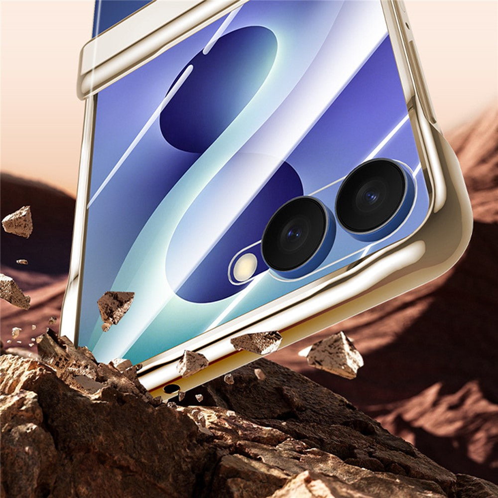 For Samsung Galaxy Z Flip8 Case with HD Clear Screen Film, Magnetic Rotating Kickstand Electroplating PC Phone Cover