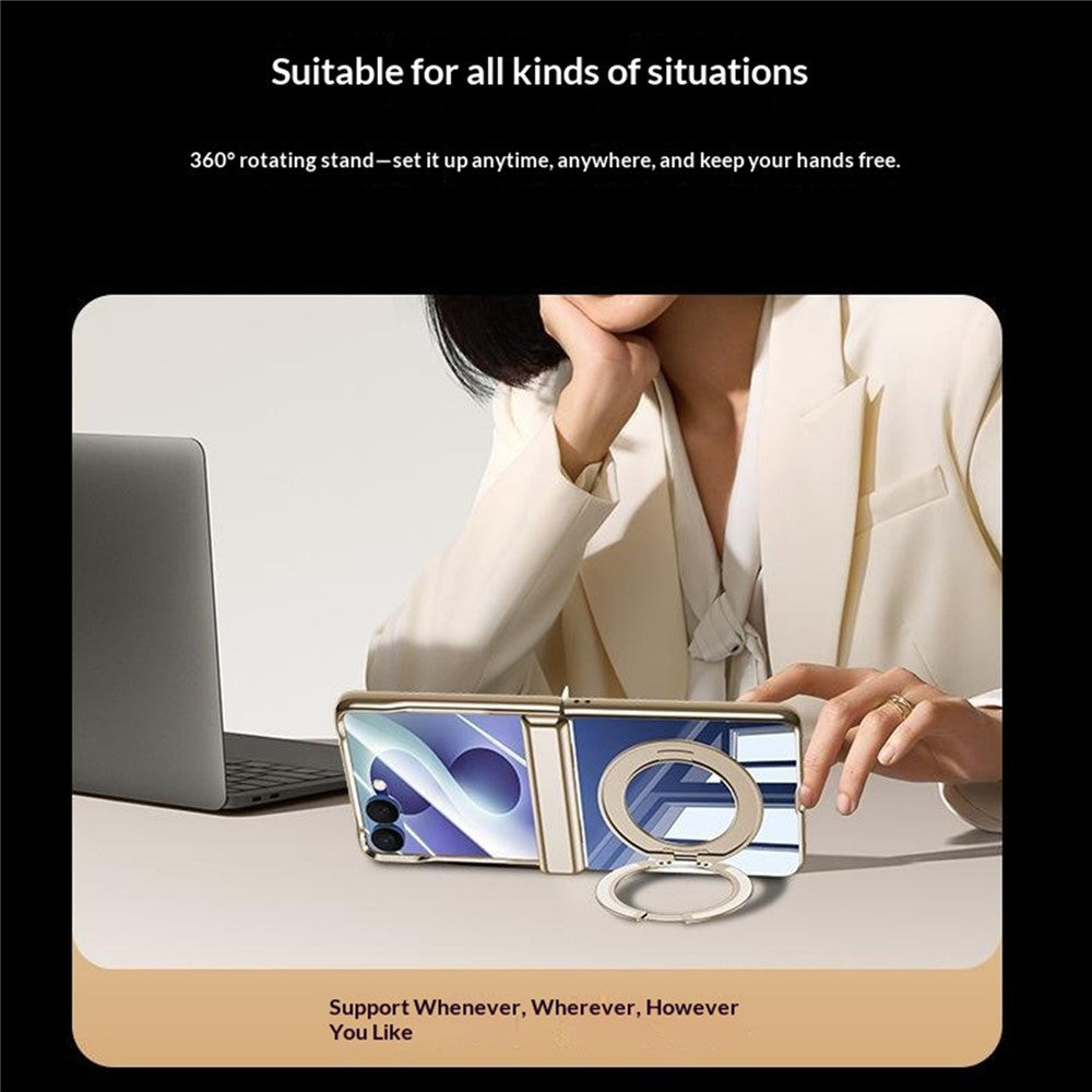 For Samsung Galaxy Z Flip8 Case with HD Clear Screen Film, Magnetic Rotating Kickstand Electroplating PC Phone Cover