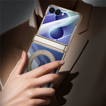 For Samsung Galaxy Z Flip8 Case with HD Clear Screen Film, Magnetic Rotating Kickstand Electroplating PC Phone Cover