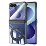 For Samsung Galaxy Z Flip8 Case with HD Clear Screen Film, Magnetic Rotating Kickstand Electroplating PC Phone Cover