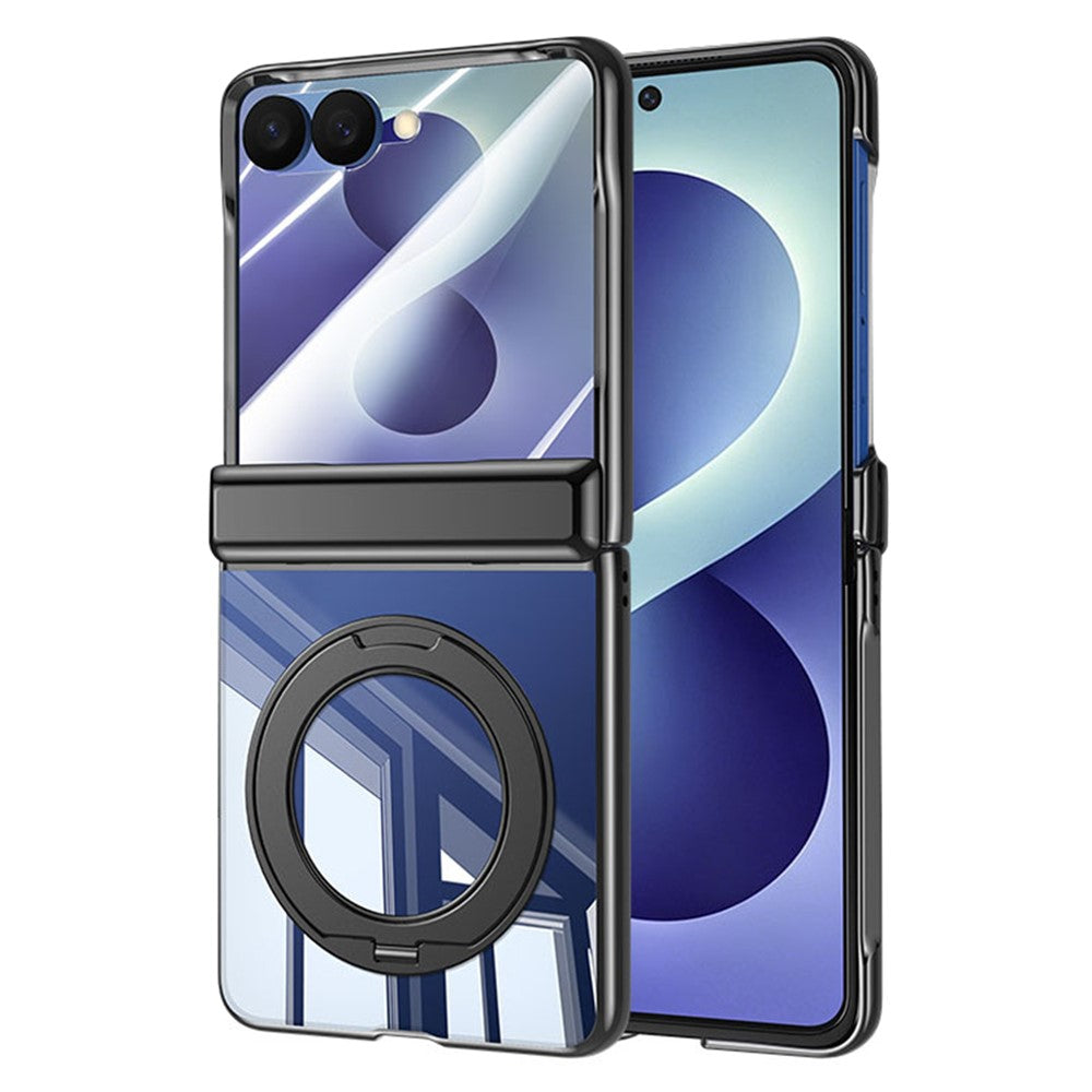 For Samsung Galaxy Z Flip8 Case with HD Clear Screen Film, Magnetic Rotating Kickstand Electroplating PC Phone Cover