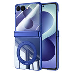 For Samsung Galaxy Z Flip8 Case with HD Clear Screen Film, Magnetic Rotating Kickstand Electroplating PC Phone Cover