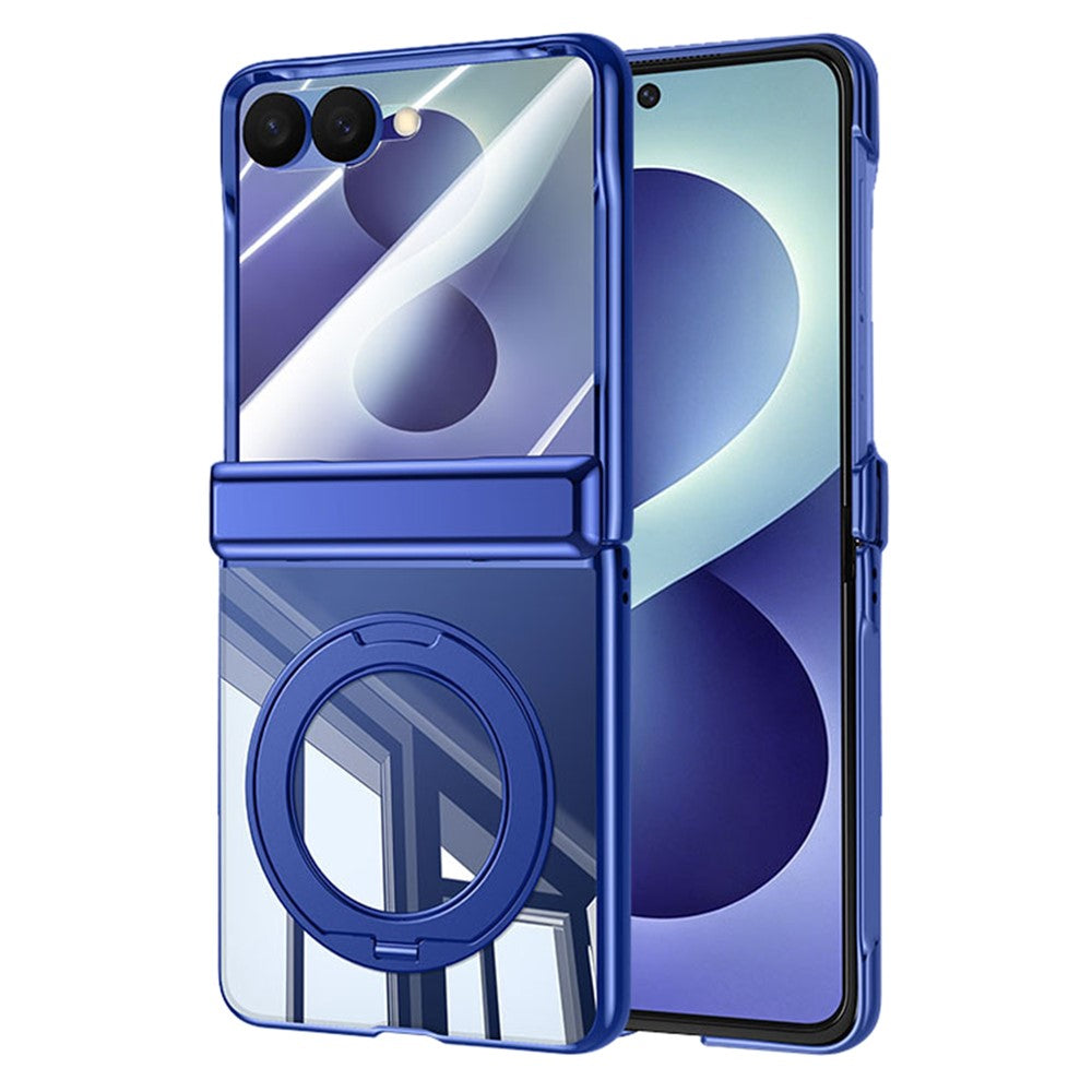 For Samsung Galaxy Z Flip8 Case with HD Clear Screen Film, Magnetic Rotating Kickstand Electroplating PC Phone Cover