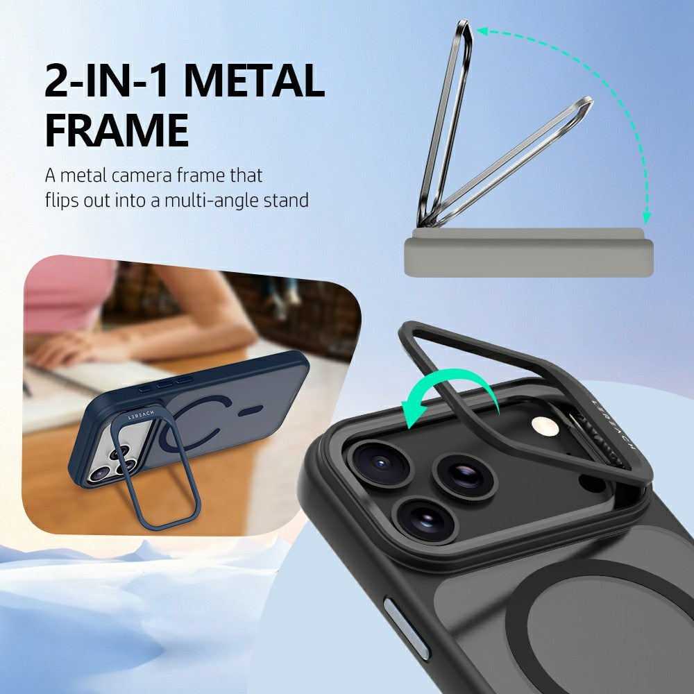 LEREACH Le-Luser Series For iPhone 18 Pro / 17 Pro Magnetic Case Metal Lens Kickstand TPU PC Phone Cover