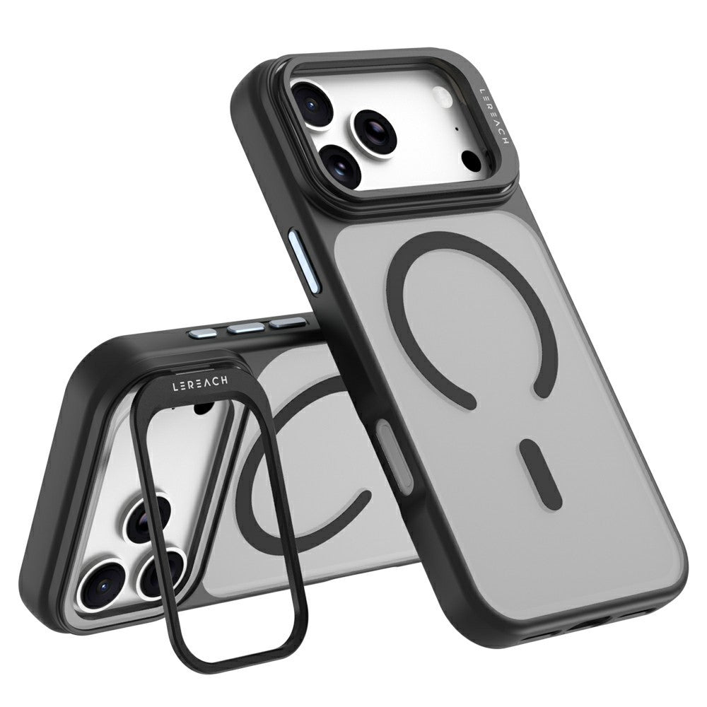 LEREACH Le-Luser-serie til iPhone 18 Pro Max / 17 Pro Max magnetisk etui med metal-linse-stativ TPU PC telefoncover