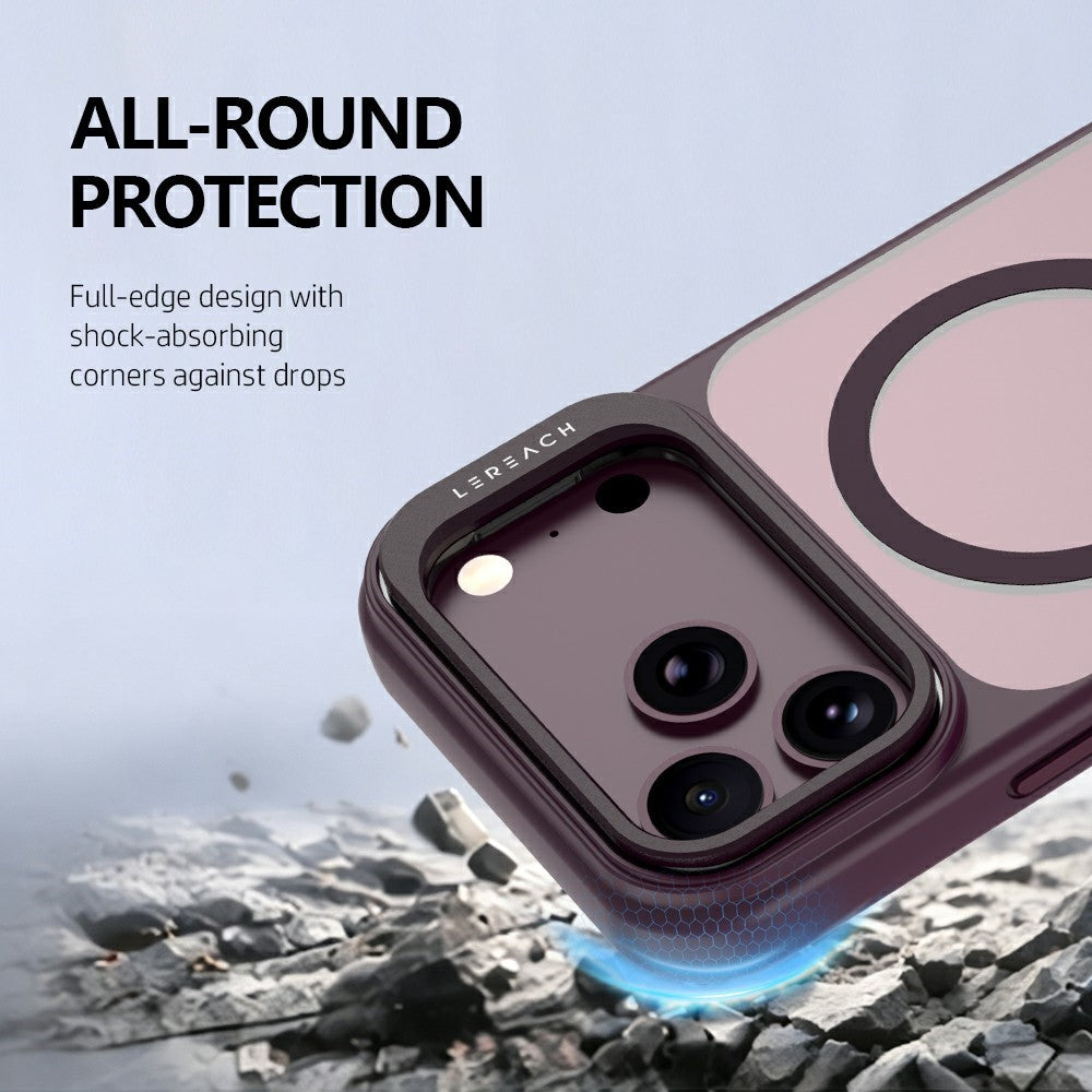 LEREACH Le-Luser-serie til iPhone 18 Pro Max / 17 Pro Max magnetisk etui med metal-linse-stativ TPU PC telefoncover