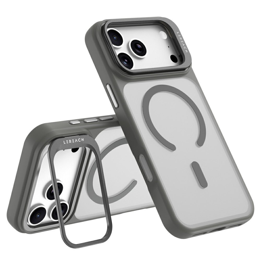 LEREACH Le-Luser-serie til iPhone 18 Pro Max / 17 Pro Max magnetisk etui med metal-linse-stativ TPU PC telefoncover