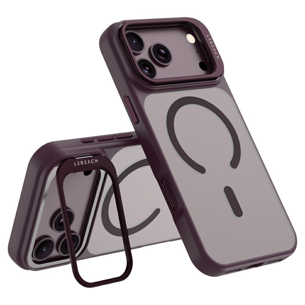LEREACH Le-Luser-serie til iPhone 18 Pro Max / 17 Pro Max magnetisk etui med metal-linse-stativ TPU PC telefoncover