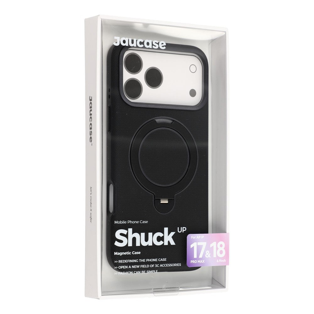 JAUCASE for iPhone 18 Pro / 17 Pro Case Magnetic Rotating Kickstand PU Leather Coated PC Phone Cover
