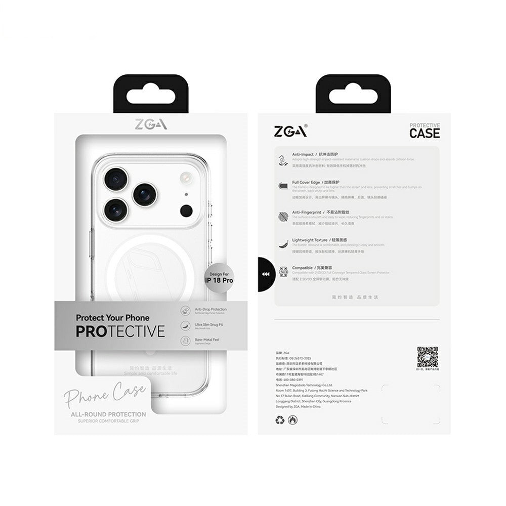 ZGA til iPhone 18 Pro Max Magnetisk Cover Klart PC TPU Stødsikkert Telefoncover Kompatibelt med MagSafe