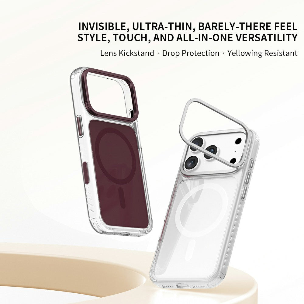 ZGA til iPhone 18 Pro Magnetisk Cover Linseramme Støtteben Gennemsigtig PC TPU Telefoncover