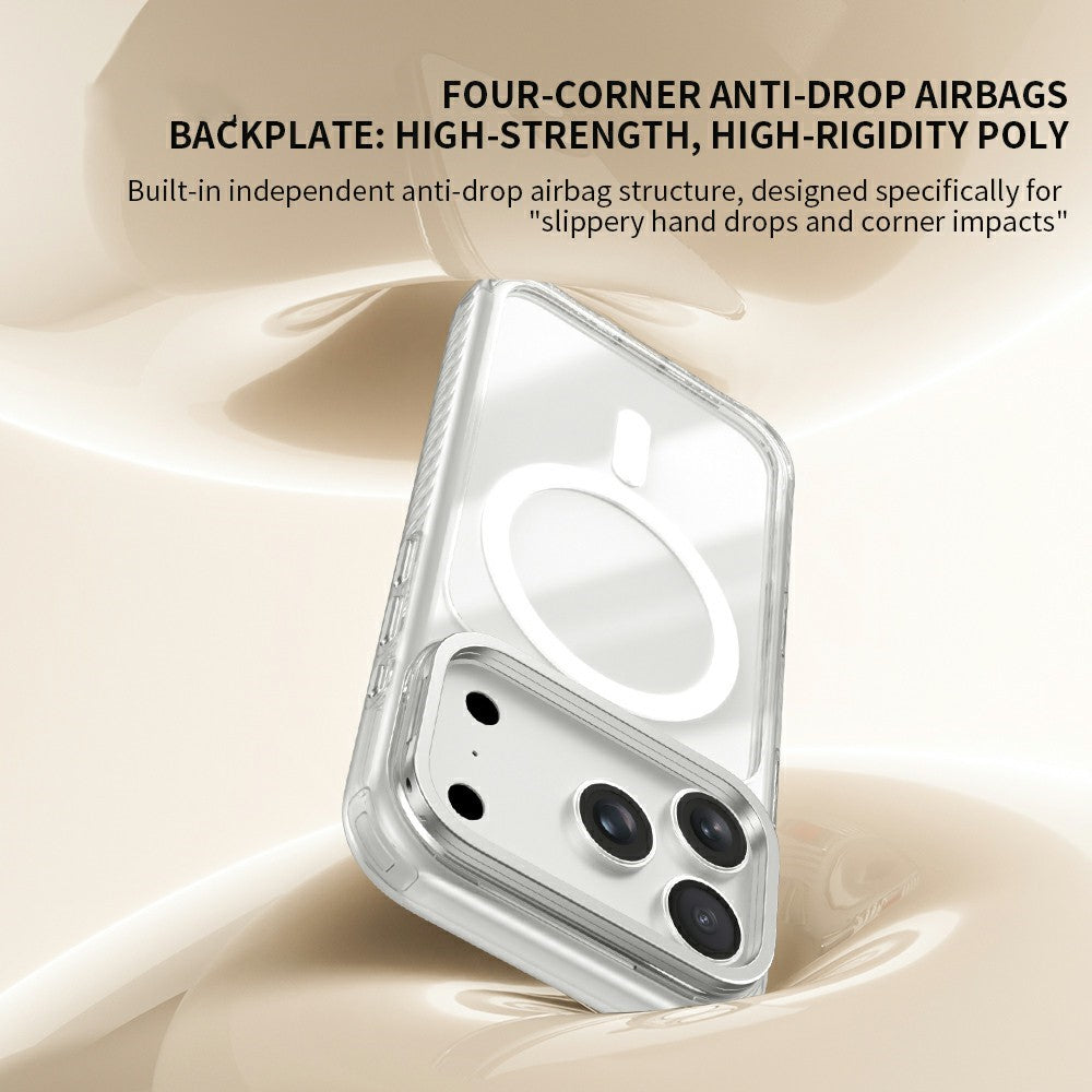 ZGA til iPhone 18 Pro Magnetisk Cover Linseramme Støtteben Gennemsigtig PC TPU Telefoncover