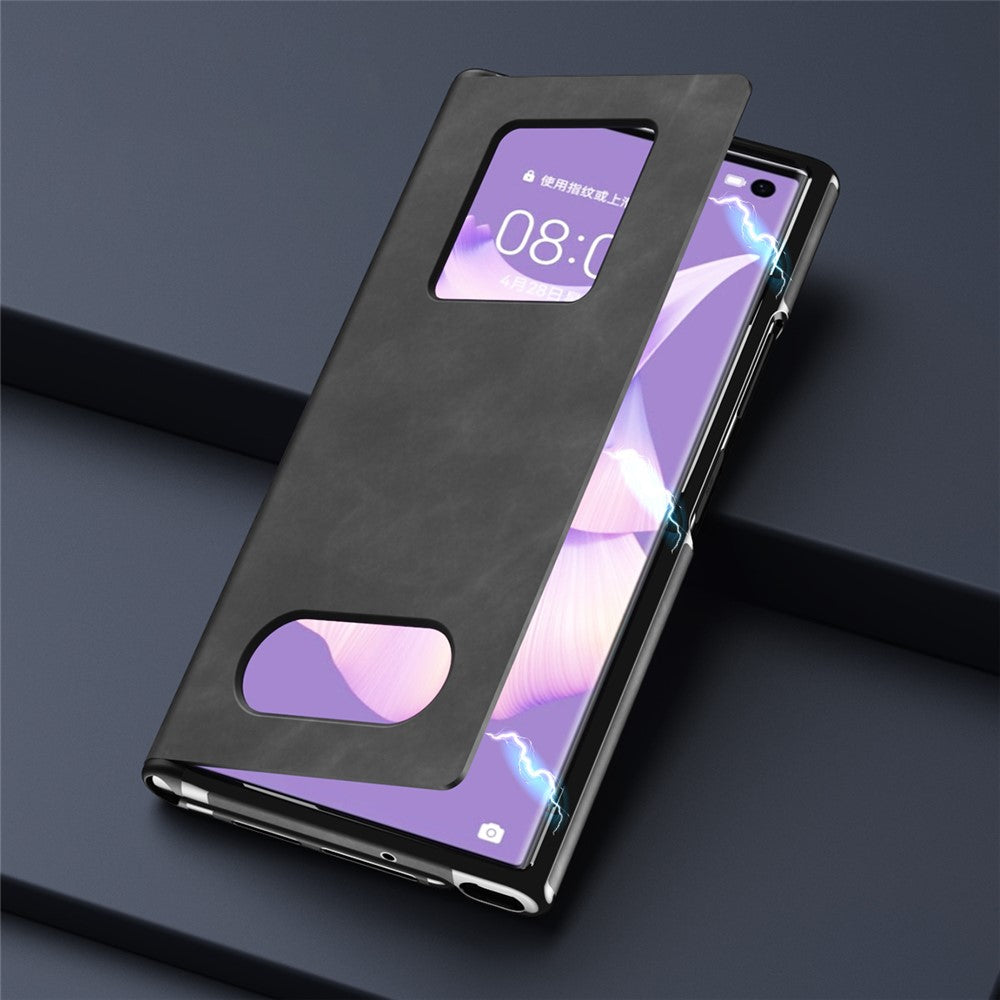 For Huawei Mate Xs 2 Nappa Texture PU Leather Phone Case View Window Stand Full Protection Folding Cover