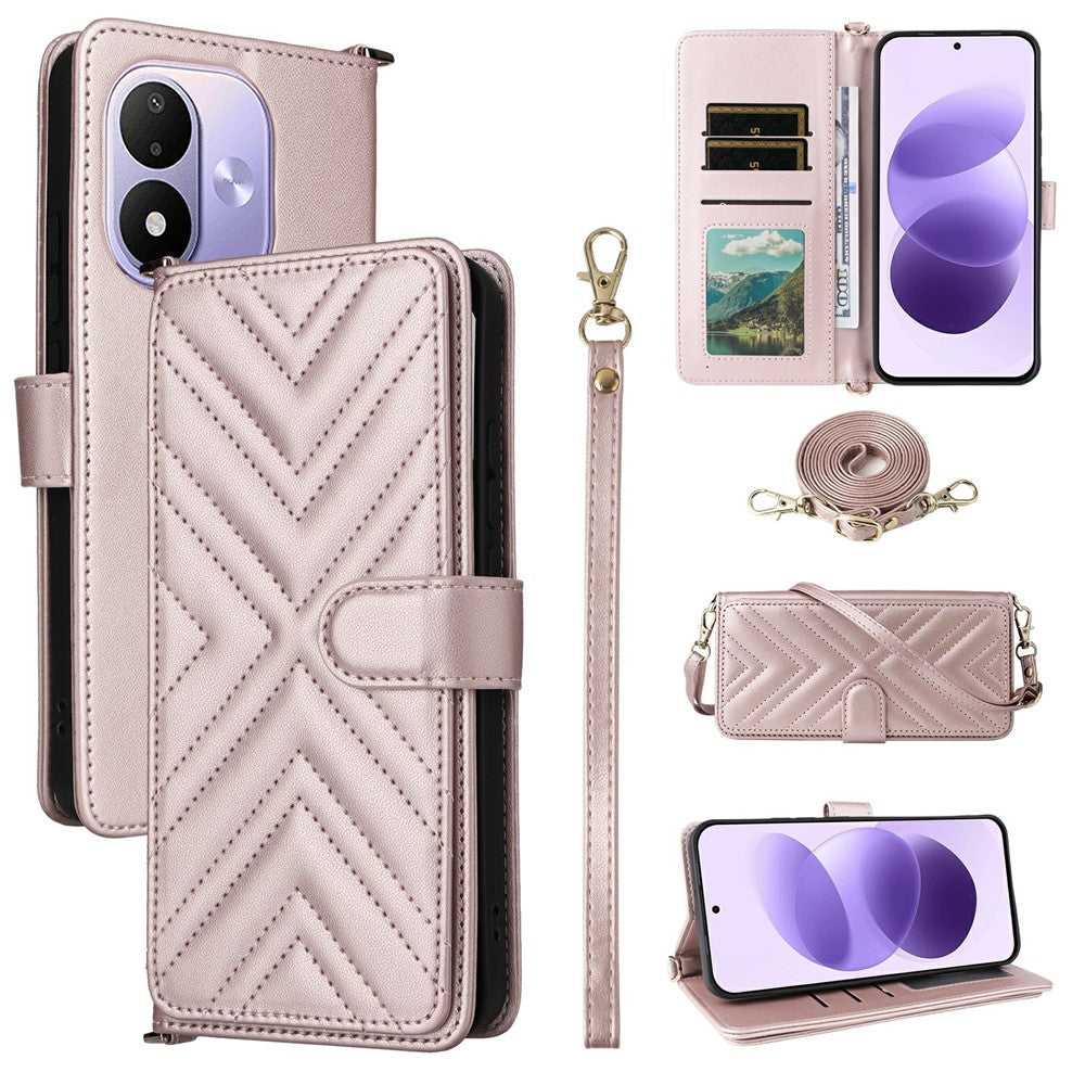 For Xiaomi Redmi Note 17 4G (Global) / Note 17 5G (Global) / Note 17 (India / China) 5G    Leather Case Stand Wallet Phone Cover with Shoulder / Wrist Strap