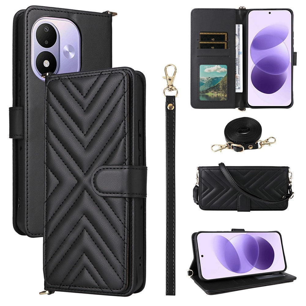 For Xiaomi Redmi Note 17 4G (Global) / Note 17 5G (Global) / Note 17 (India / China) 5G    Leather Case Stand Wallet Phone Cover with Shoulder / Wrist Strap