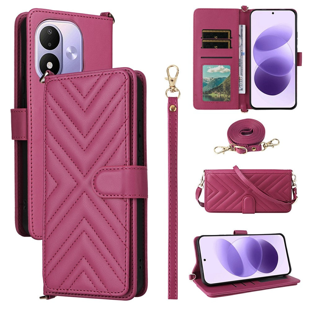 For Xiaomi Redmi Note 17 4G (Global) / Note 17 5G (Global) / Note 17 (India / China) 5G    Leather Case Stand Wallet Phone Cover with Shoulder / Wrist Strap