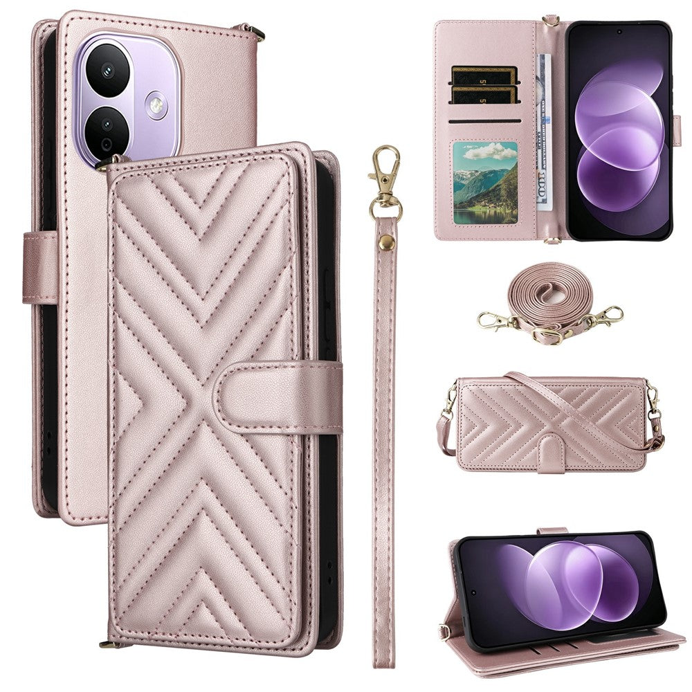 For Xiaomi Redmi Note 17 Pro 5G Leather Case Stand Wallet Phone Cover with Shoulder / Wrist Strap