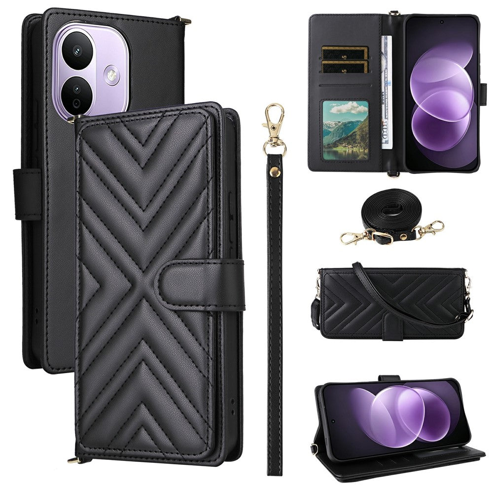 For Xiaomi Redmi Note 17 Pro 5G Leather Case Stand Wallet Phone Cover with Shoulder / Wrist Strap