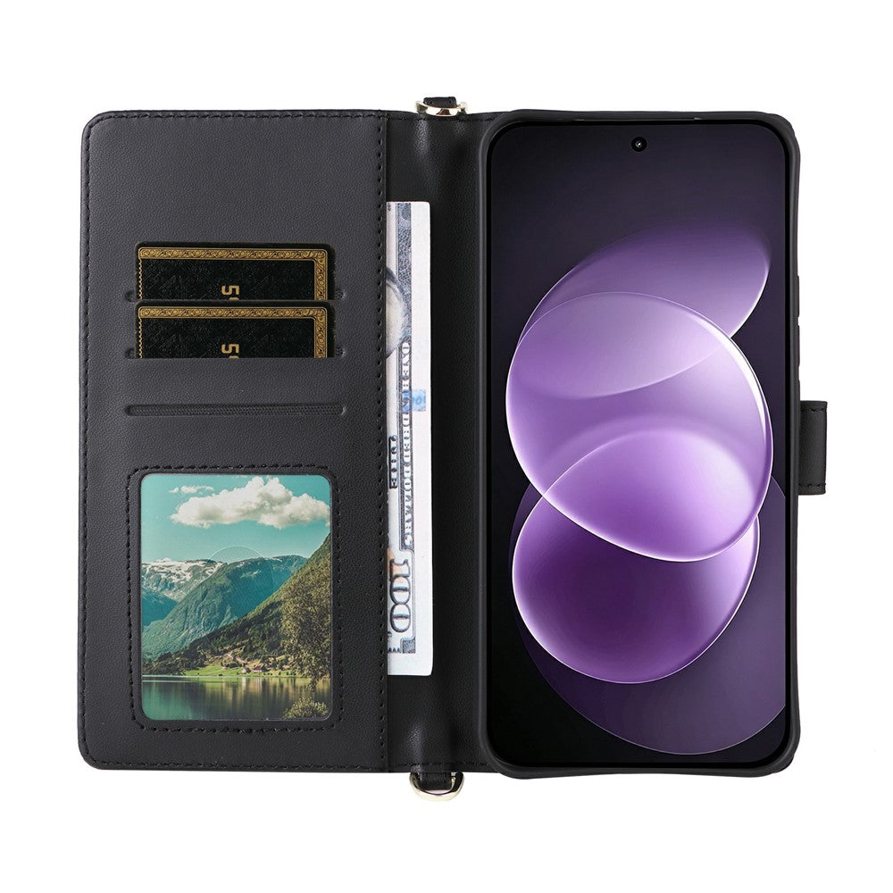 For Xiaomi Redmi Note 17 Pro 5G Leather Case Stand Wallet Phone Cover with Shoulder / Wrist Strap