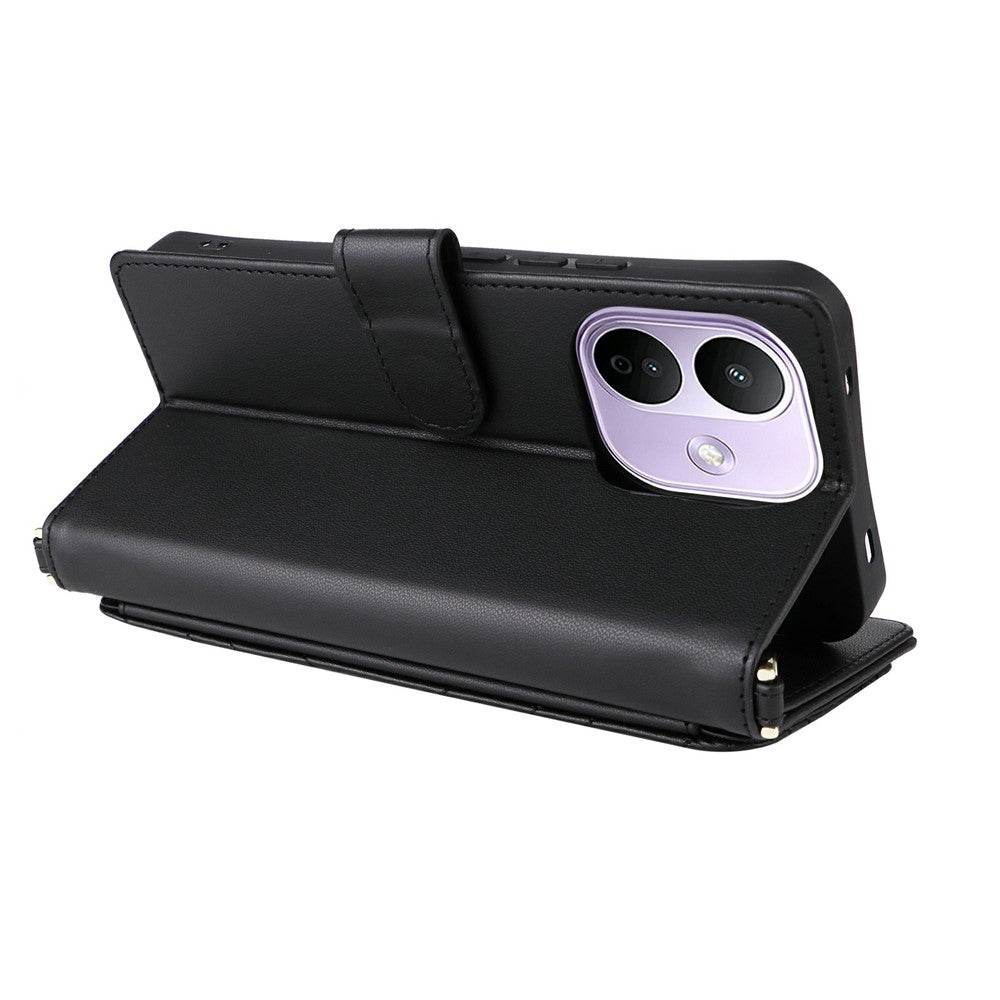 For Xiaomi Redmi Note 17 Pro 5G Leather Case Stand Wallet Phone Cover with Shoulder / Wrist Strap