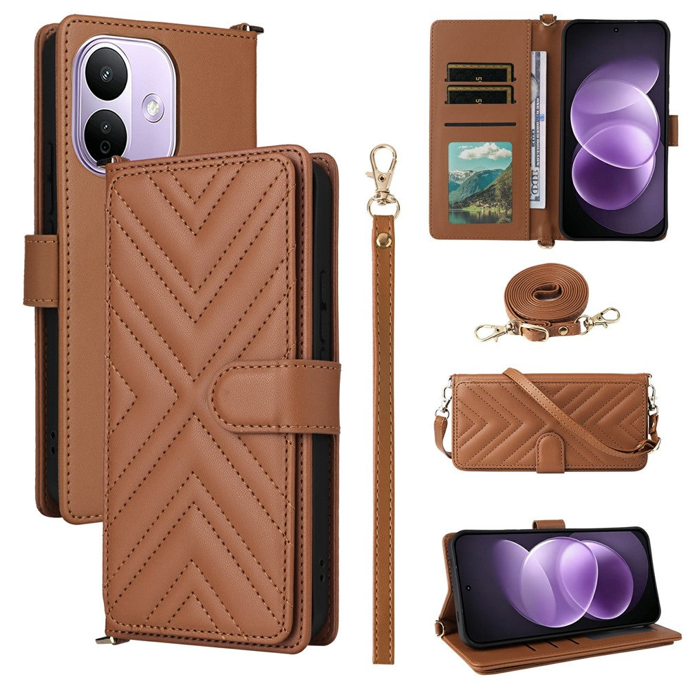 For Xiaomi Redmi Note 17 Pro 5G Leather Case Stand Wallet Phone Cover with Shoulder / Wrist Strap