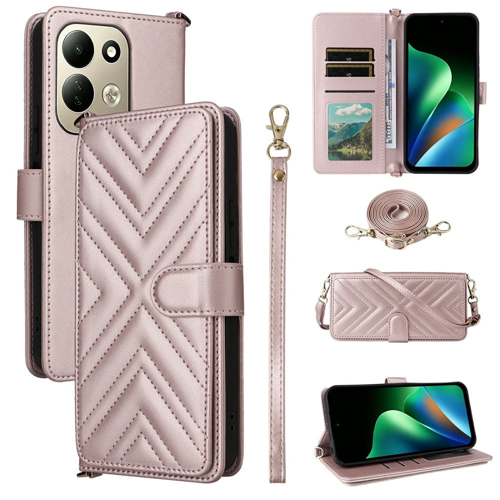For Xiaomi Redmi 17 4G / 5G Leather Case Stand Wallet Phone Cover with Shoulder / Wrist Strap
