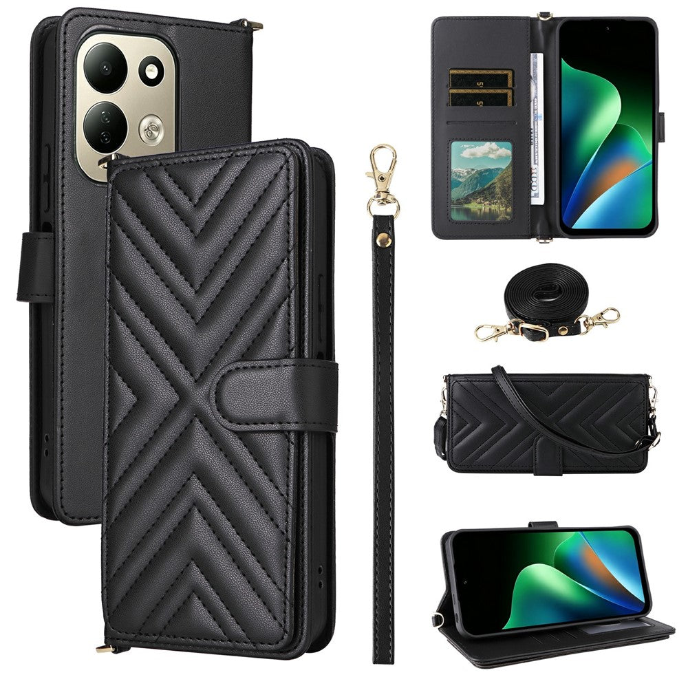 For Xiaomi Redmi 17 4G / 5G Leather Case Stand Wallet Phone Cover with Shoulder / Wrist Strap