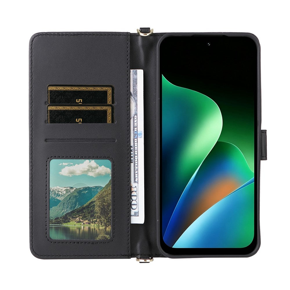 For Xiaomi Redmi 17 4G / 5G Leather Case Stand Wallet Phone Cover with Shoulder / Wrist Strap