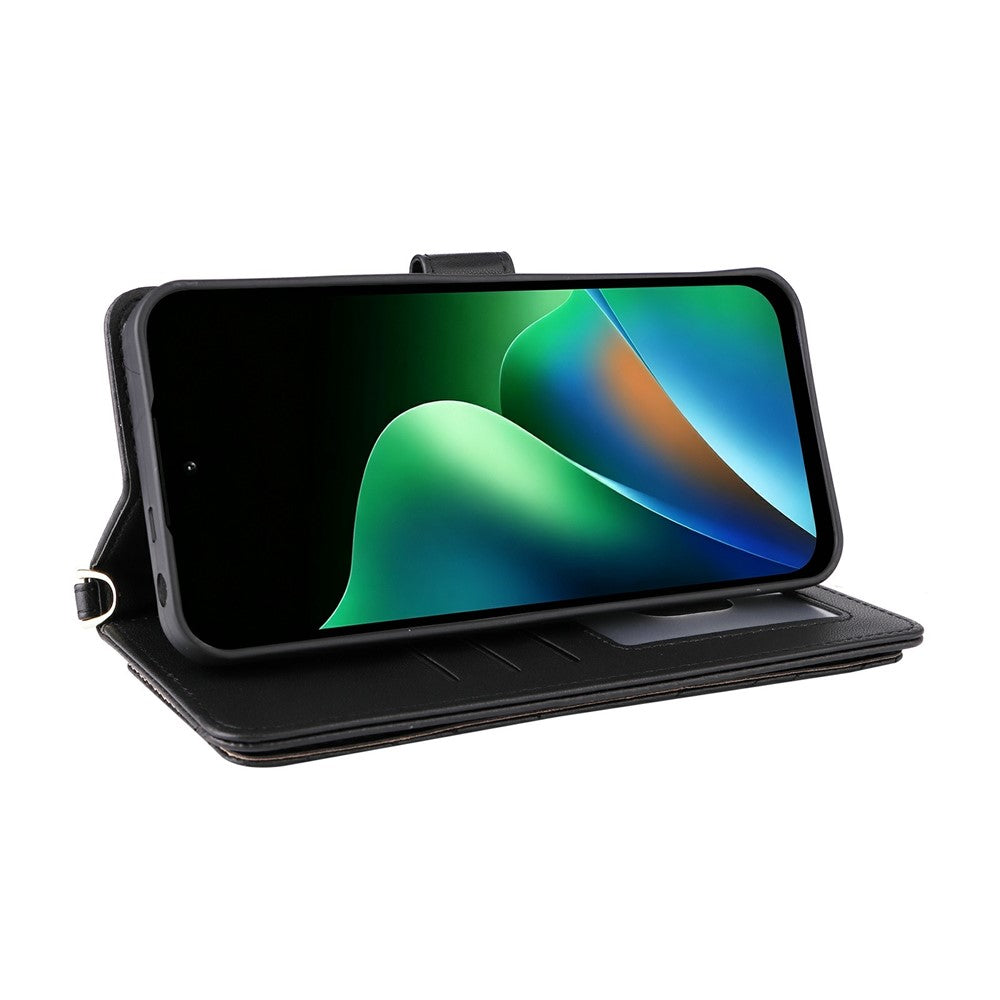 For Xiaomi Redmi 17 4G / 5G Leather Case Stand Wallet Phone Cover with Shoulder / Wrist Strap