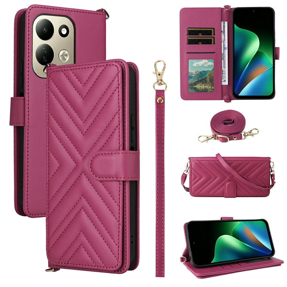For Xiaomi Redmi 17 4G / 5G Leather Case Stand Wallet Phone Cover with Shoulder / Wrist Strap