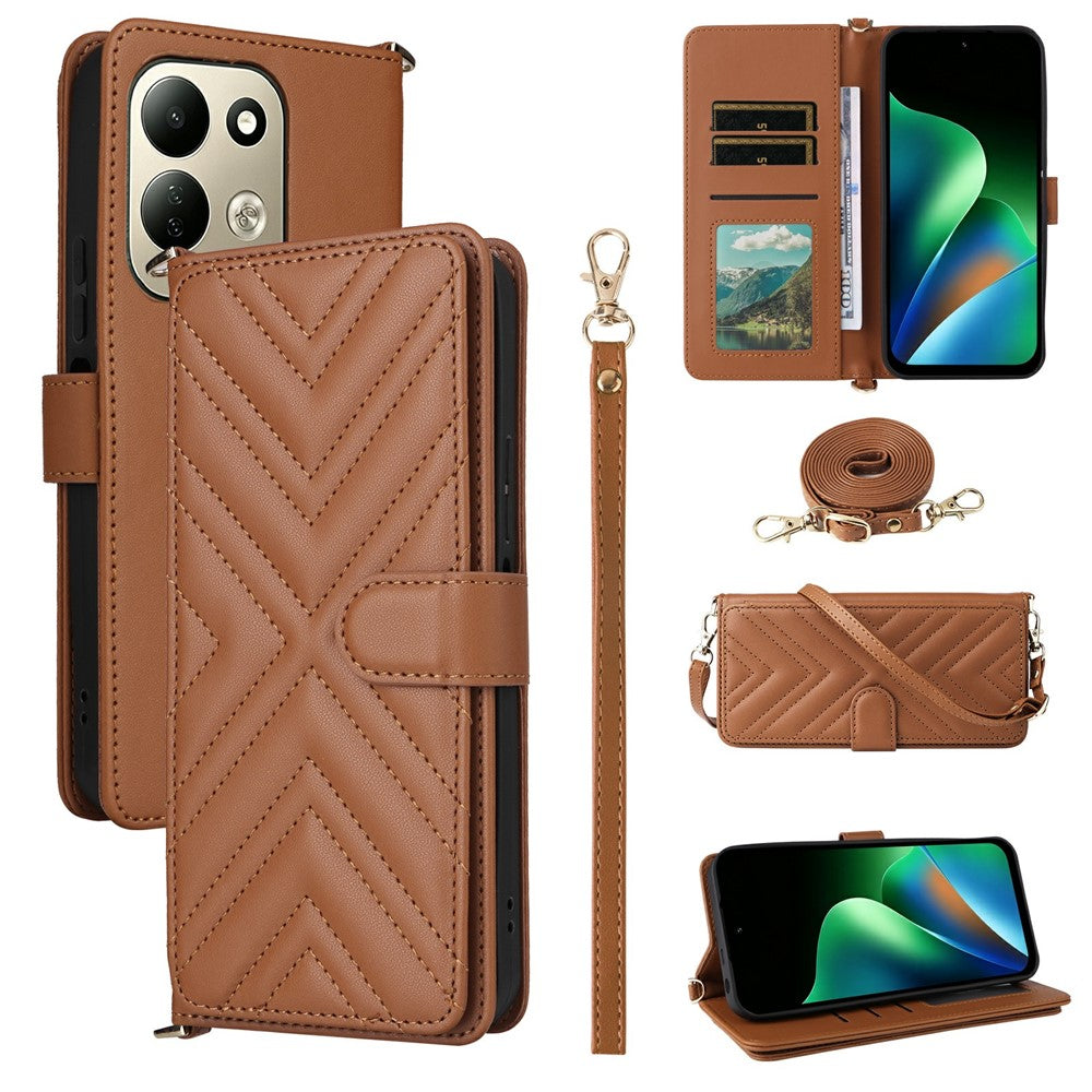 For Xiaomi Redmi 17 4G / 5G Leather Case Stand Wallet Phone Cover with Shoulder / Wrist Strap