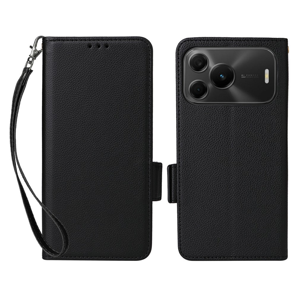 Huawei Nova 16 SE 5G-skal, Litchi Texture, plånboksläder, mobilskal med handledsrem