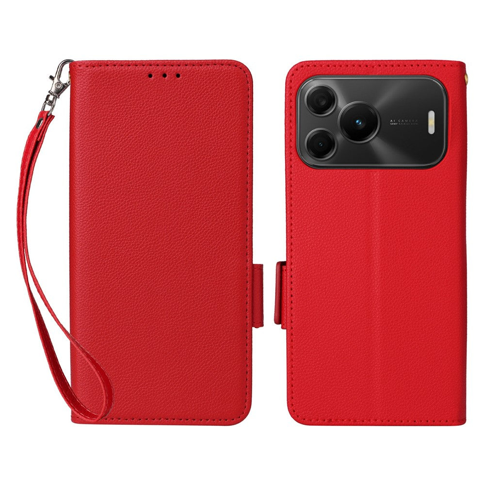 Huawei Nova 16 SE 5G-skal, Litchi Texture, plånboksläder, mobilskal med handledsrem