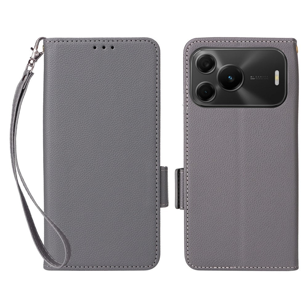 Huawei Nova 16 SE 5G-skal, Litchi Texture, plånboksläder, mobilskal med handledsrem